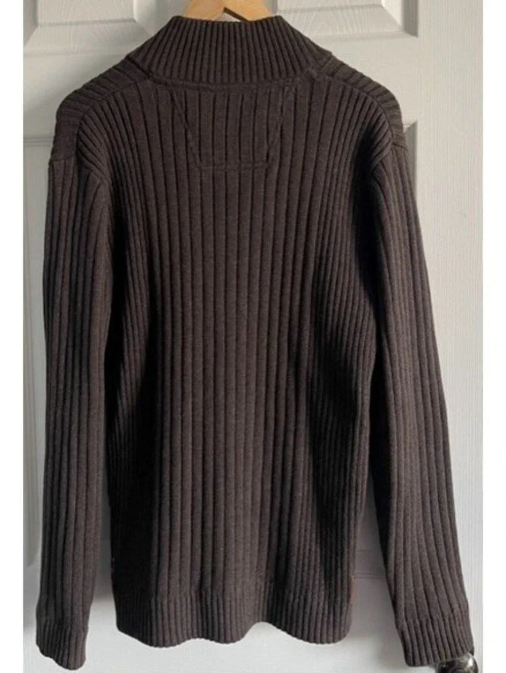 Eddie Bauer Sport Shop Sweater 1/4 Button Ribbed Mens M Dark Brown Mock Neck EUC